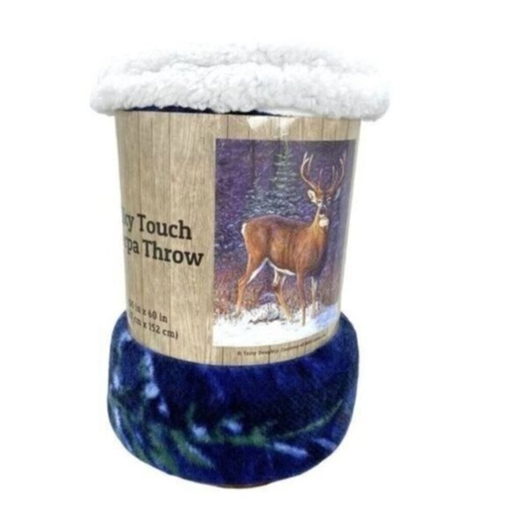 Large Deer Buck Silky Touch Sherpa Throw Blanket New